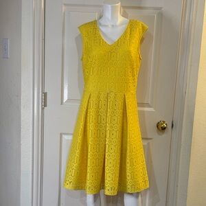 Liz Claiborne Yellow A-Line V-Neck Mini Dress